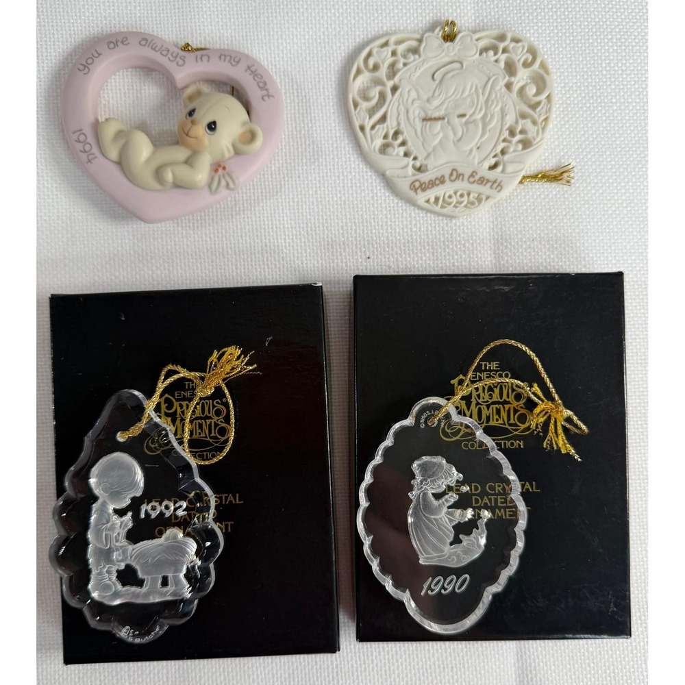 Precious Moments VTG Ornament Lot 1990 1992 1994 1995 Crystal Porcelain Enesco